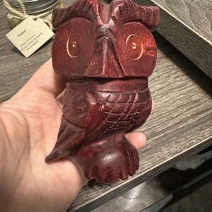 Hand Carved Wood Owl Statue from Jamaica - Red Stain